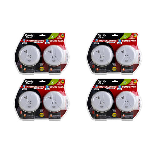 4PK Family First Photoelectric Smoke Alarm Combo Pack Kitchen 9V Bedroom Living Room