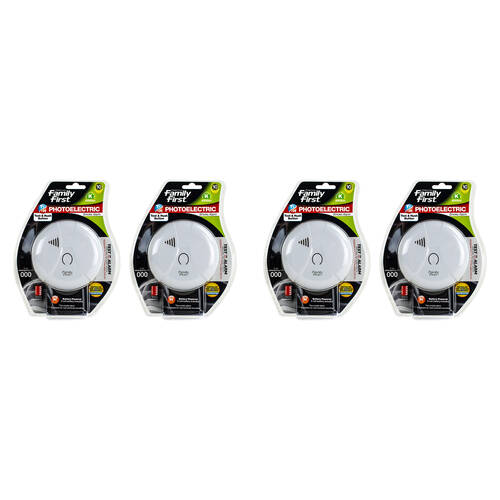 4PK Family First Photoelectric Smoke Alarm Bedroom w/Test Button 9V Living Room