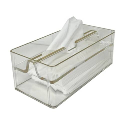 SS Collective Acrylic Tissue Box With Gold Trim Home Decor Clear