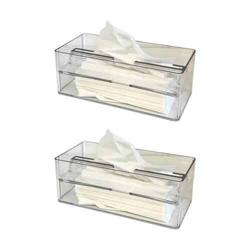 2PK SS Collective Acrylic Tissue Box With Silver Trim Home Decor Clear