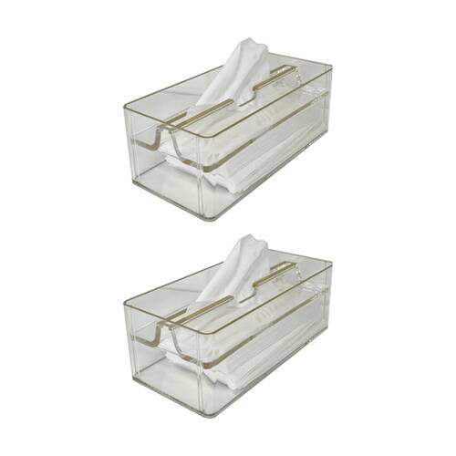 2PK SS Collective Acrylic Tissue Box With Gold Trim Home Decor Clear