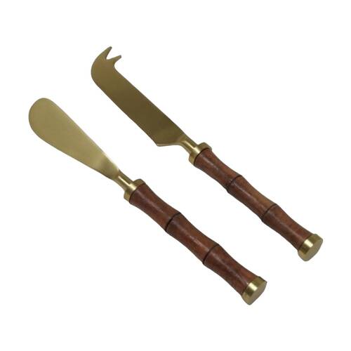 2pc SS Collective Cheese/Platter Knives Set With Bamboo Handle Gold