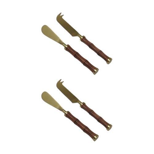 2x 2pc SS Collective Cheese/Platter Knives Set With Bamboo Handle Gold