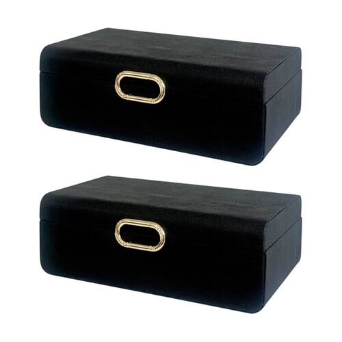 2PK SS Collective Black Decorative Rectangle Box W/ Gold Badge Small 24x12x8cm