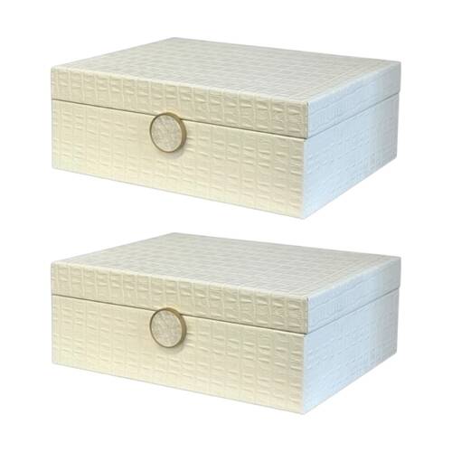2PK SS Collective Cream White Decorative Box W/ Mother of Pearl Latch 28x22x10cm