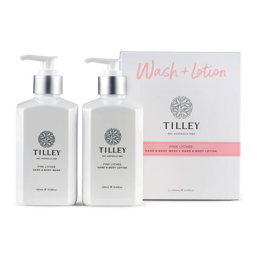 2pc Tilley Classic White Pink Lychee Wash & Lotion Twin Pack Hand Body 2x400ml