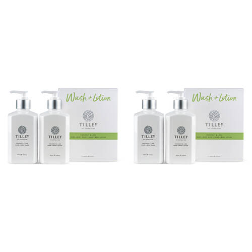 2x 2pc Tilley Classic White Coconut Lime Wash & Lotion Twin Pack Hand Body