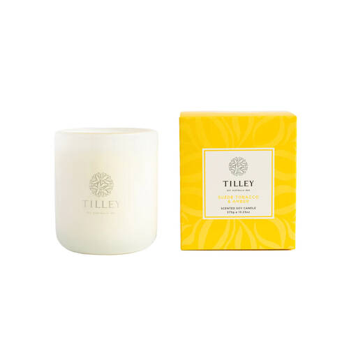 Tilley Classic White Suede Tobacco & Amber Soy Candle Scented 375g