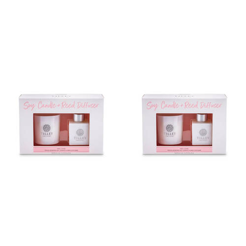 2x 2pc Tilley Classic White Pink Lychee 160g Candle & 75mL Reed Diffuser Pack