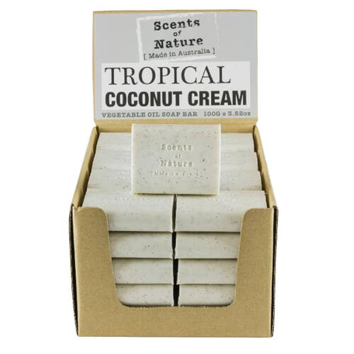40PK Scents of Nature Tropical Coconut Cream Scent Vegetable Oil Soap Bar 100g White