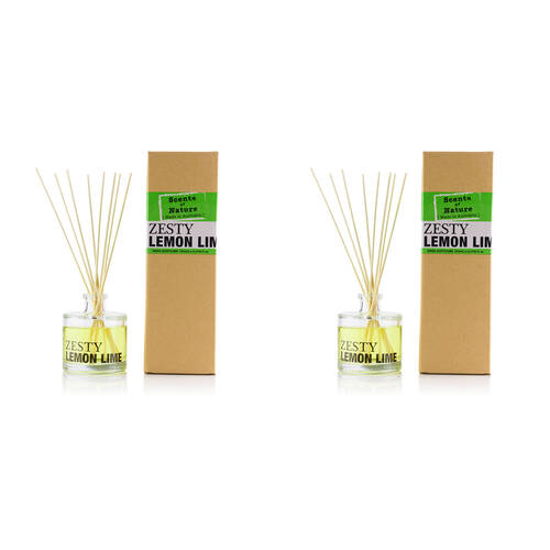 2PK Scents Of Nature Zesty Lemon Lime Reed Diffuser Citrus Scent 150ml