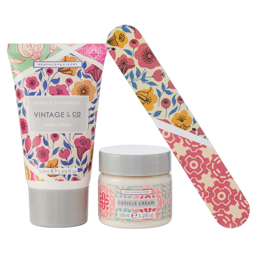 3pc Heathcote & Ivory Vintage & Co Fabric & Flowers Nail Care Set