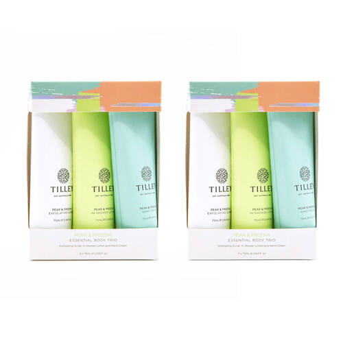2x 3pc Tilley Classic White Pear & Freesia Body Scrub Lotion Hand Cream Set