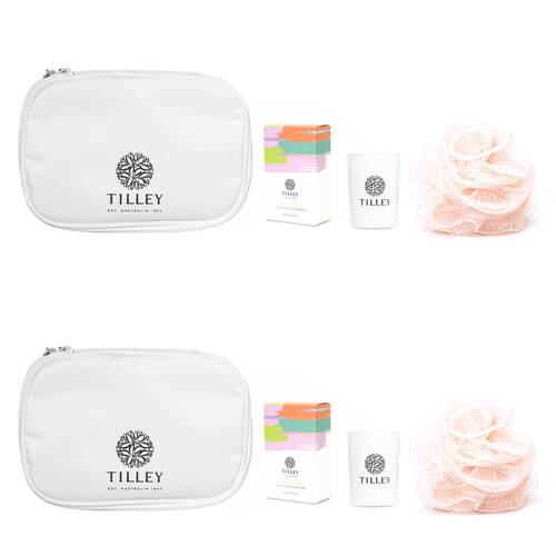 2x 3pc Tilley Classic White Pear & Freesia Pamper Set Candle Soap Loofah