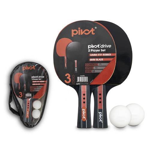 Pivot Drive 3 Star 2 Player Table Tennis Set w/ 2 Bats/2 Balls