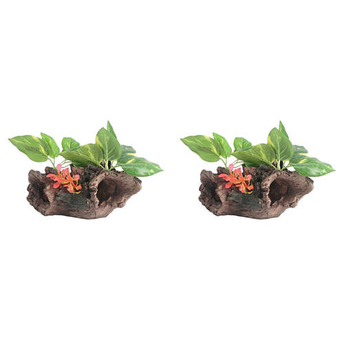 2PK Dudley's World Of Pets Stump w/ Leaves Aquarium Decoration