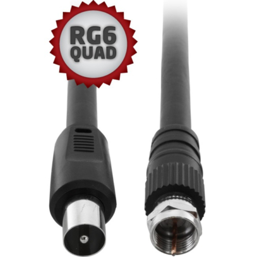1.5M RG6QUAD PAL TO 'F' LEADPAL TO 'F' FLYLEAD - BLACK