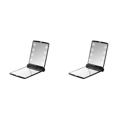 2PK Flo Accessories LED Compact Mirror Illuminated Women's Black Mini Vanity