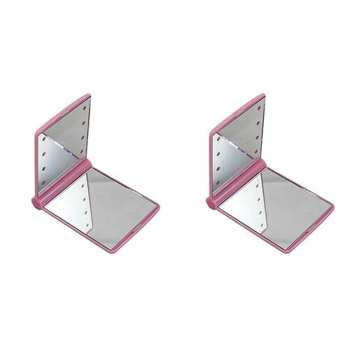 2PK Flo Accessories LED Compact Mirror Illuminated Women's Pink Mini Vanity