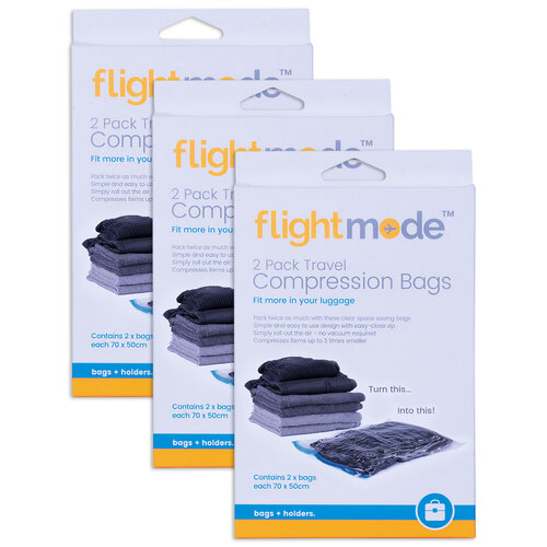3x 2pk Flightmode PA+ PE 50x70cm Travel Vacuum/Compression Bags - Clear