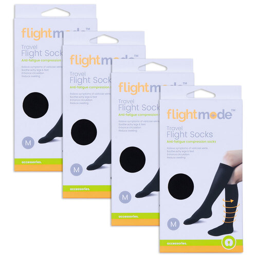 4PK Flightmode Unisex 10-12.5cm Polyester Cotton Flight Socks Medium - Black