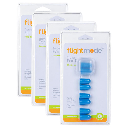 4x 4x Pairs Flightmode Disposable Noise Cancelling Ear Plugs w/ Travel Case - Blue