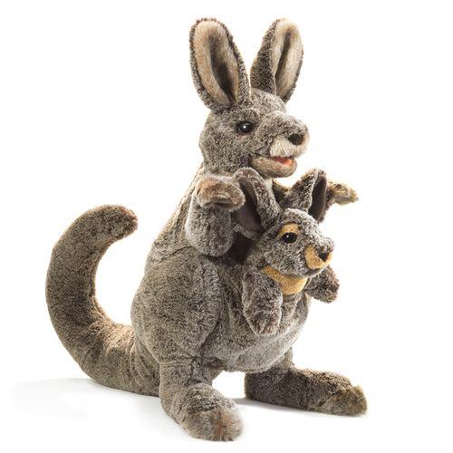 Folkmanis Kangaroo w/ Joey Animal Hand Puppet Kids/Children Toy 3y+