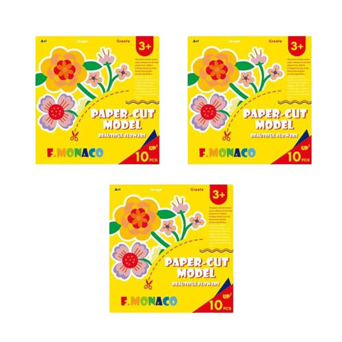 3x 60pc Flower Monaco Paper-Cut Model Beautiful Flowers DIY Art & Craft Kids - 3y+