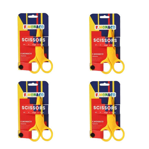 4PK Flower Monaco Safety Scissors Yellow Preschool Rouded Tip Kids/Children - 3y+