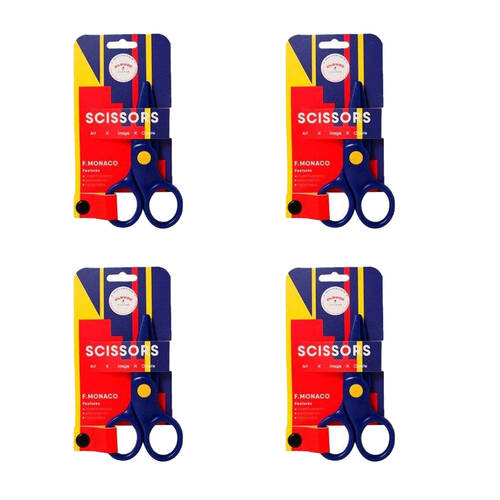 4PK Flower Monaco Safety Scissors Blue Preschool Rouded Tip Kids/Children - 3y+