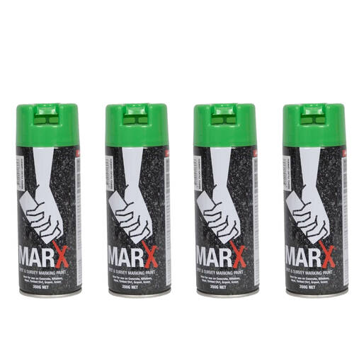 4PK AgBoss Marx Spot and Survey Construction Spray Paint Can 350g Fluro Green