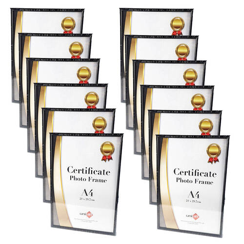12PK Unigift Slim Certificate Glass Picture Photo Frame A4 21x29.7cm Black