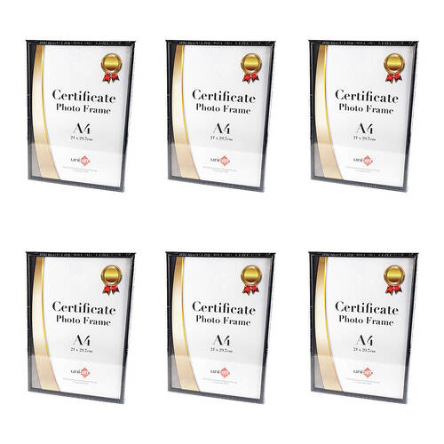 6PK Unigift Slim Certificate Glass Picture Photo Frame A4 21x29.7cm Black