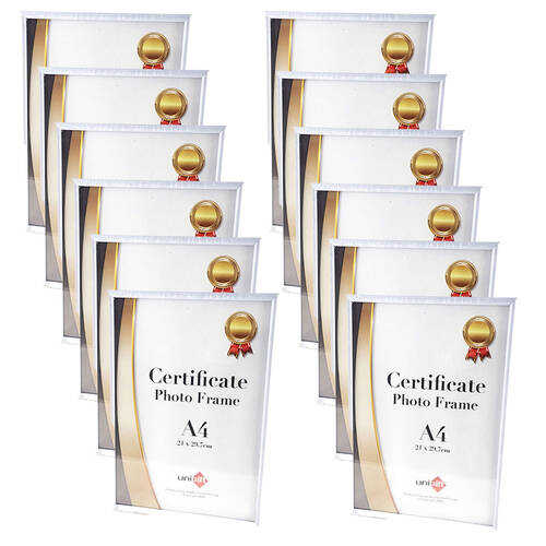 12PK Unigift Slim Certificate Glass Picture Photo Frame A4 21x29.7cm White