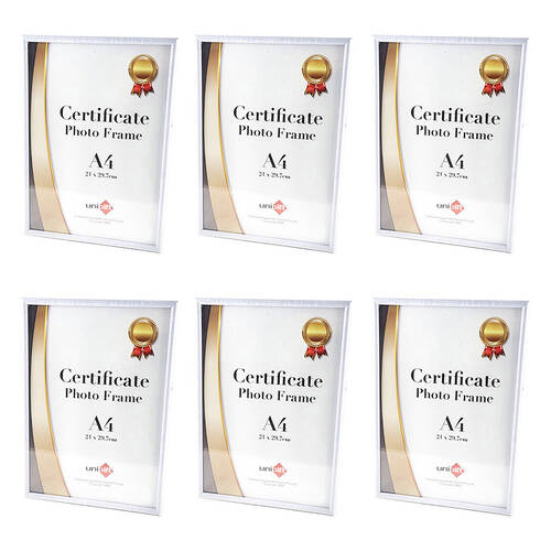 6PK Unigift Slim Certificate Glass Picture Photo Frame A4 21x29.7cm White