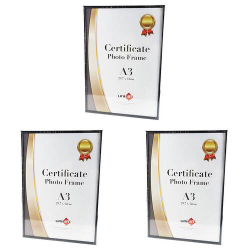 3PK Unigift Slim Certificate Glass Picture Photo Frame A3 29.7x42cm Black