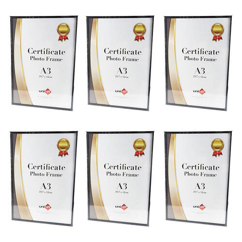 6PK Unigift Slim Certificate Glass Picture Photo Frame A3 29.7x42cm Black