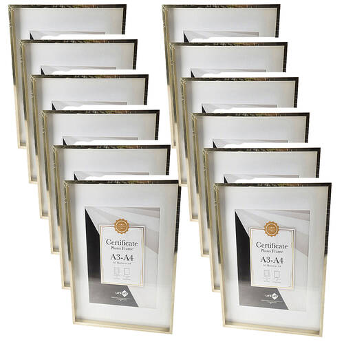 12PK Unigift Metallic Certificate Glass Picture Photo Frame A3/A4 Gold