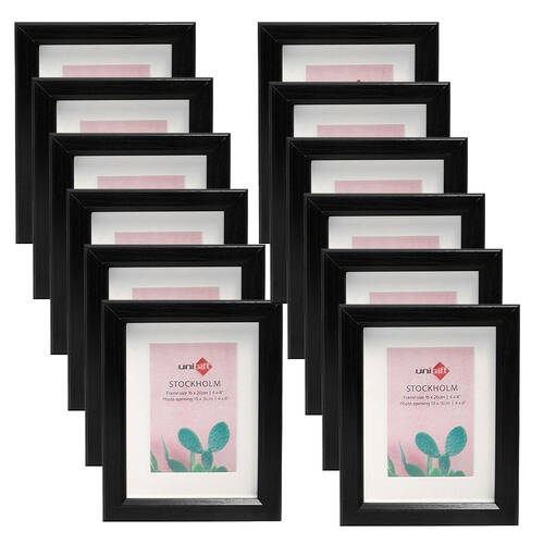 12PK Unigift Stockholm Wooden/Glass Picture Photo Frame 6x8in 15x20cm Black