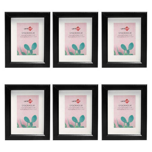 6PK Unigift Stockholm Wooden/Glass Picture Photo Frame 6x8in 15x20cm Black
