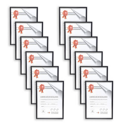 12PK Unigift Certificate Glass Picture Photo Frame A3 29.7x42cm Black/Silver