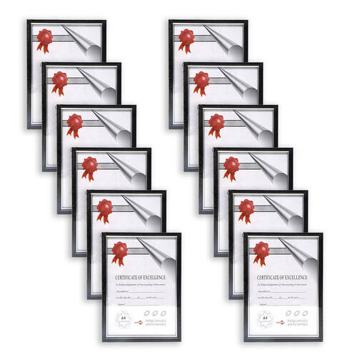 12PK Unigift Certificate Glass Picture Photo Frame A4 21x29.7cm Black/Silver