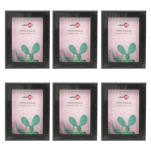 6PK Unigift Stockholm Wooden/Glass Picture Photo Frame 5x7in 13x18cm Black