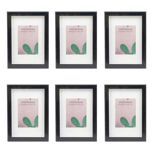 6PK Unigift Stockholm Wooden/Glass Picture Photo Frame A4 21x30cm Black