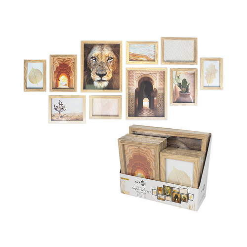 10PK Unigift Assorted MDF Picture/Photo Frame Pack Set - Natural
