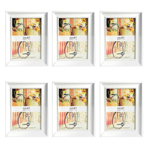6PK Unigift Juliet Wooden/Glass Raised Dots Picture Photo Frame 13x18cm White