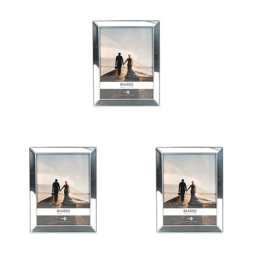 3PK Unigift 28x35cm Beaded Photo Frame Picture Holder - Silver