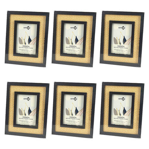 6PK Unigift Annisa Rattan Wooden Picture Photo Frame 10x15cm Black&Natural