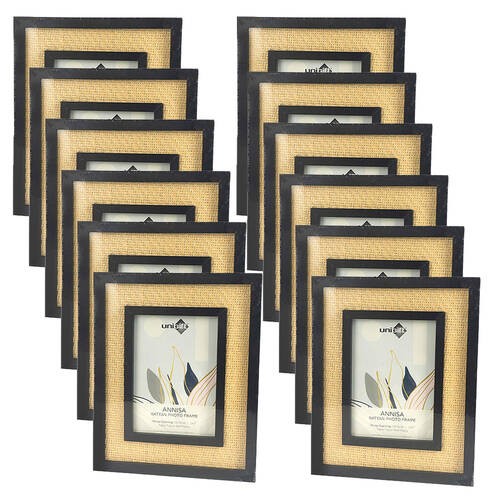 12PK Unigift Annisa Rattan Wooden Picture Photo Frame 13x18cm Black&Natural