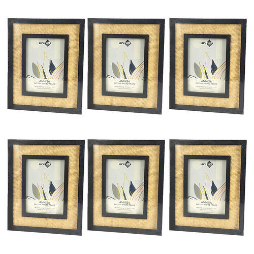 6PK Unigift Annisa Rattan Wooden Picture Photo Frame 13x18cm Black&Natural